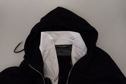 Dolce &amp; Gabbana – Schwarze Polyesterjacke mit durchgehendem Reißverschluss und Kapuze