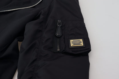 Dolce &amp; Gabbana – Schwarze Wolljacke mit durchgehendem Reißverschluss und langen Ärmeln