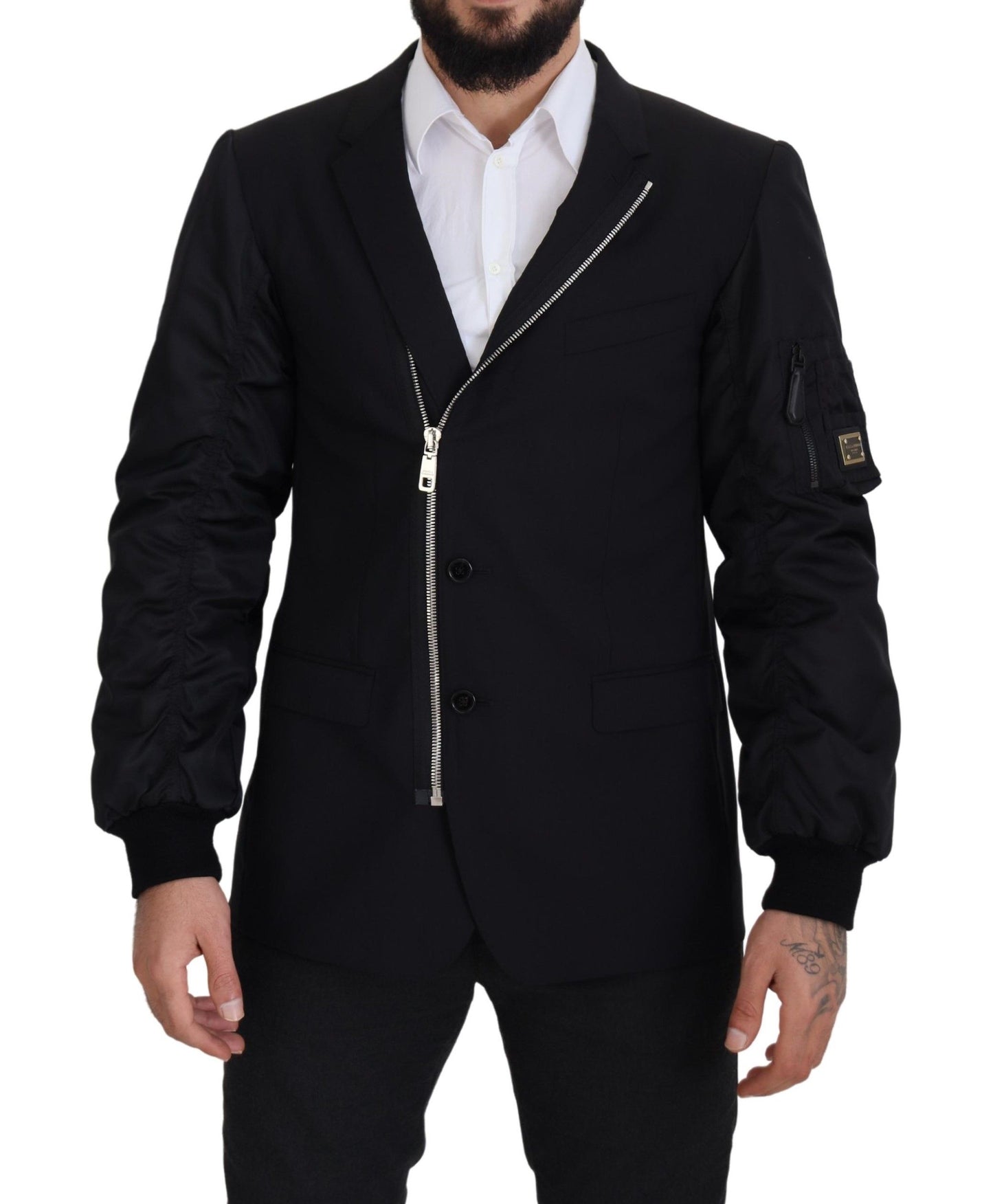 Dolce &amp; Gabbana – Schwarze Wolljacke mit durchgehendem Reißverschluss und langen Ärmeln