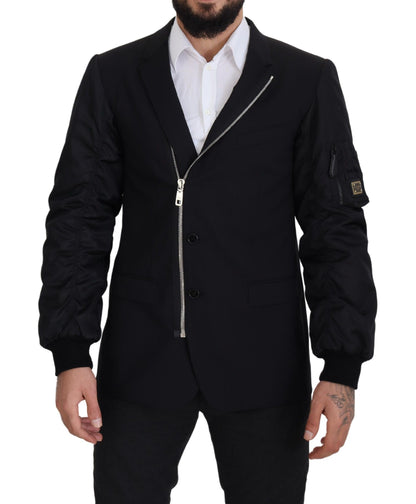 Dolce &amp; Gabbana – Schwarze Wolljacke mit durchgehendem Reißverschluss und langen Ärmeln