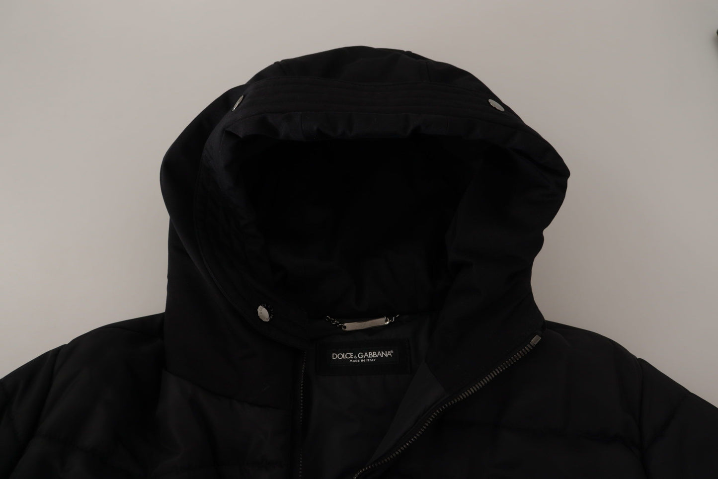 Dolce &amp; Gabbana Schwarzer Nylon-Parka mit Kapuze, Winterjacke