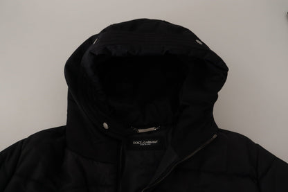 Dolce &amp; Gabbana Schwarzer Nylon-Parka mit Kapuze, Winterjacke