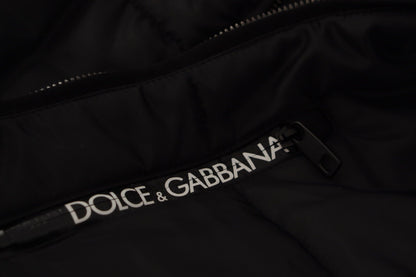 Dolce &amp; Gabbana Schwarzer Nylon-Parka mit Kapuze, Winterjacke