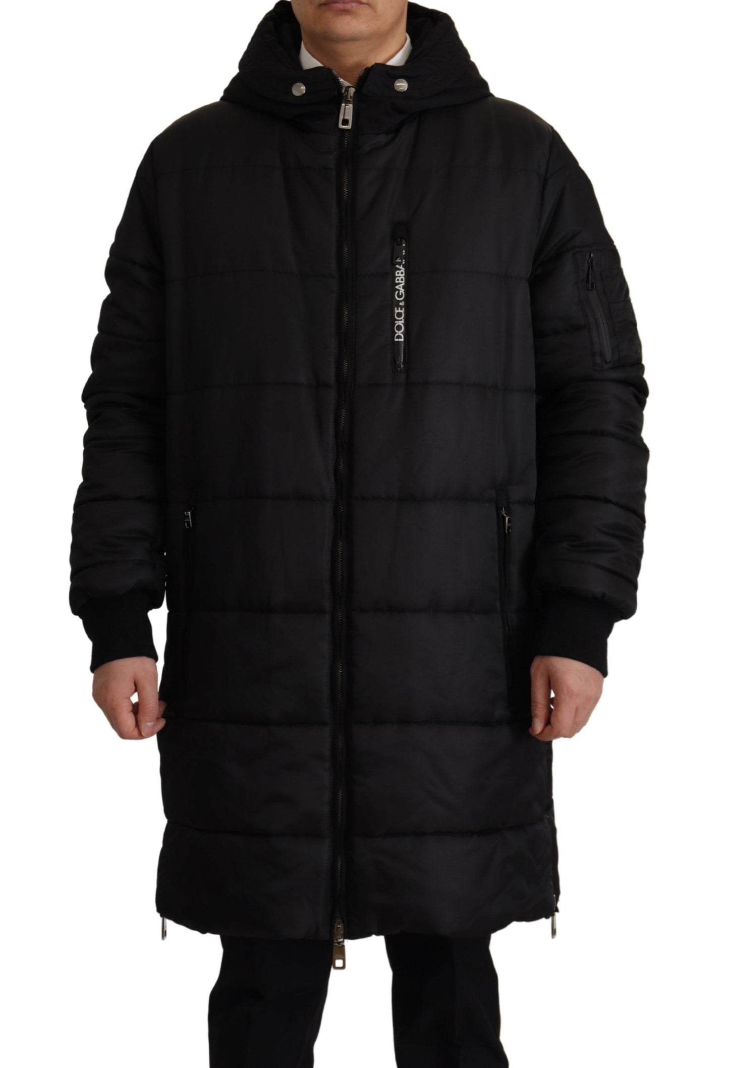 Dolce &amp; Gabbana Schwarzer Nylon-Parka mit Kapuze, Winterjacke