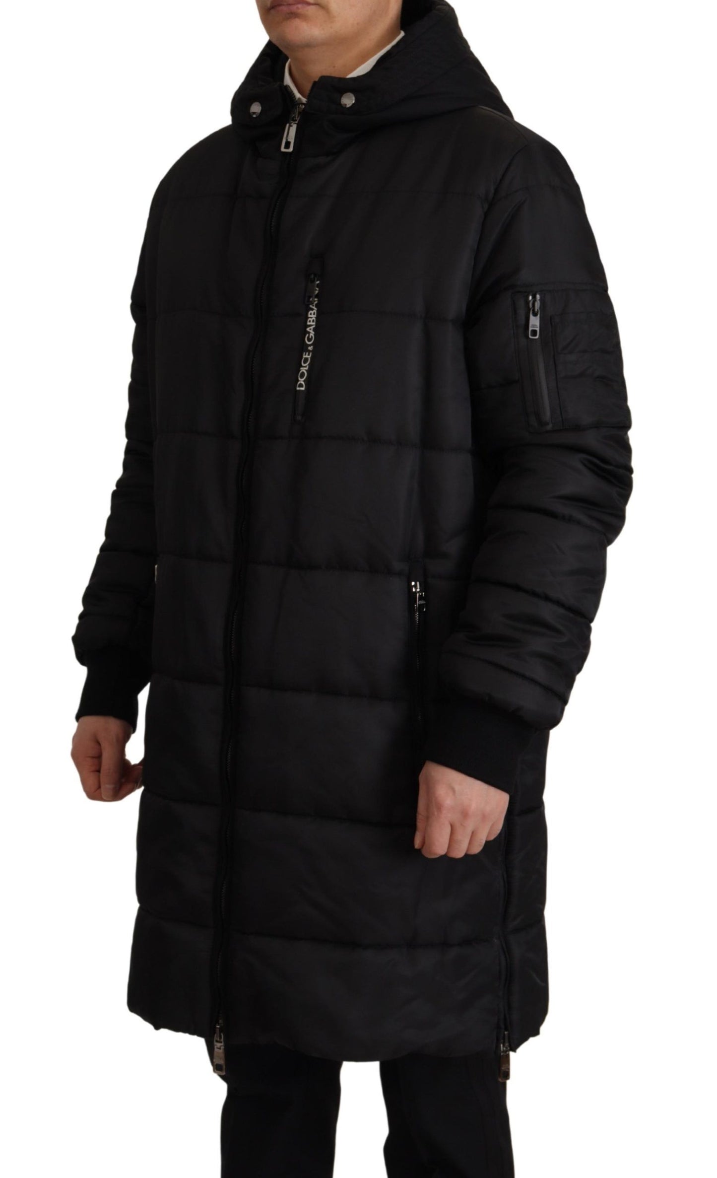 Dolce &amp; Gabbana Schwarzer Nylon-Parka mit Kapuze, Winterjacke