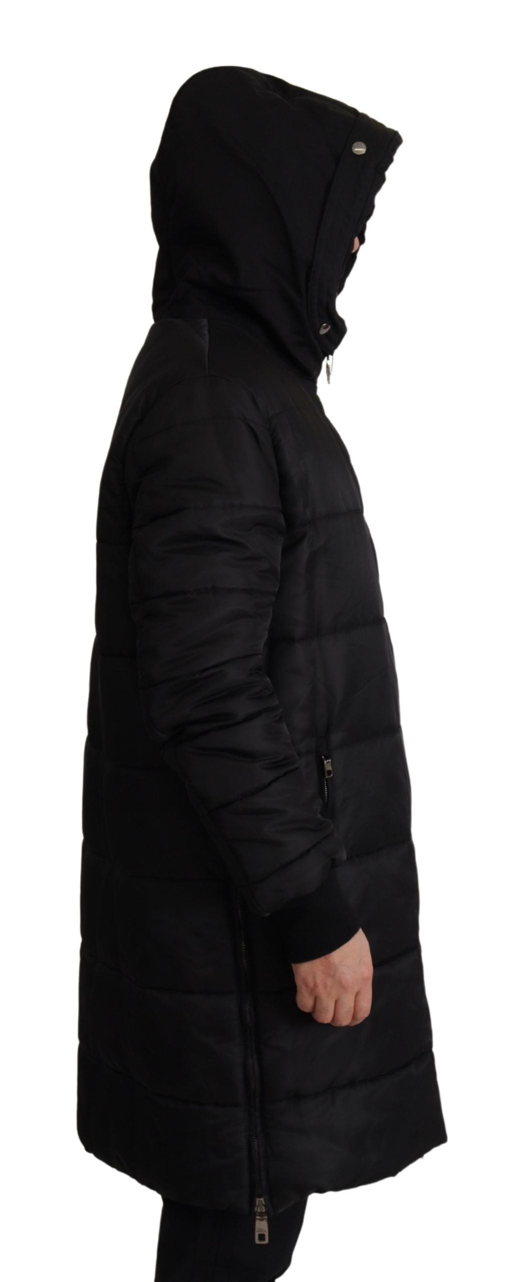 Dolce &amp; Gabbana Schwarzer Nylon-Parka mit Kapuze, Winterjacke
