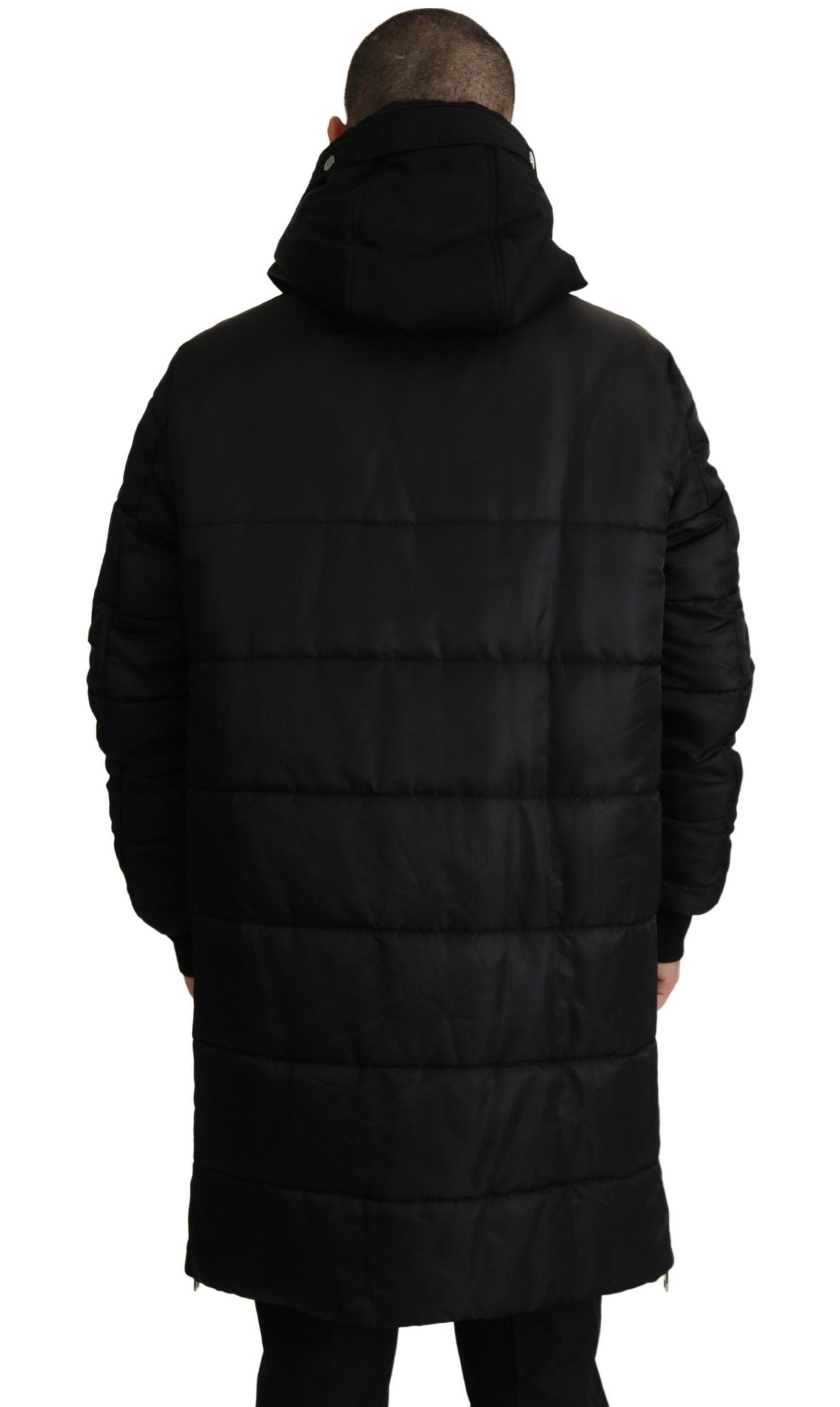 Dolce &amp; Gabbana Schwarzer Nylon-Parka mit Kapuze, Winterjacke
