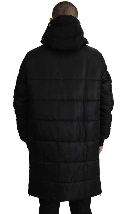 Dolce &amp; Gabbana Schwarzer Nylon-Parka mit Kapuze, Winterjacke