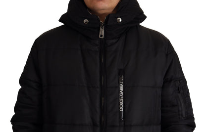 Dolce &amp; Gabbana Schwarzer Nylon-Parka mit Kapuze, Winterjacke