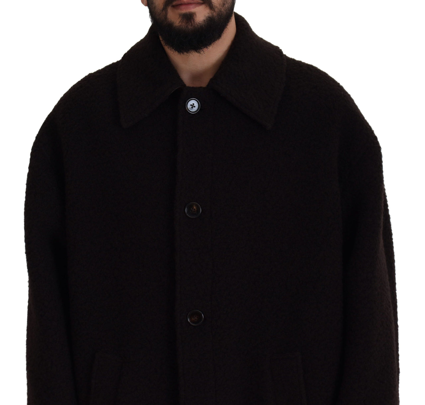 Dolce &amp; Gabbana – Schwarze Trenchcoatjacke aus Alpaka mit Knopfleiste
