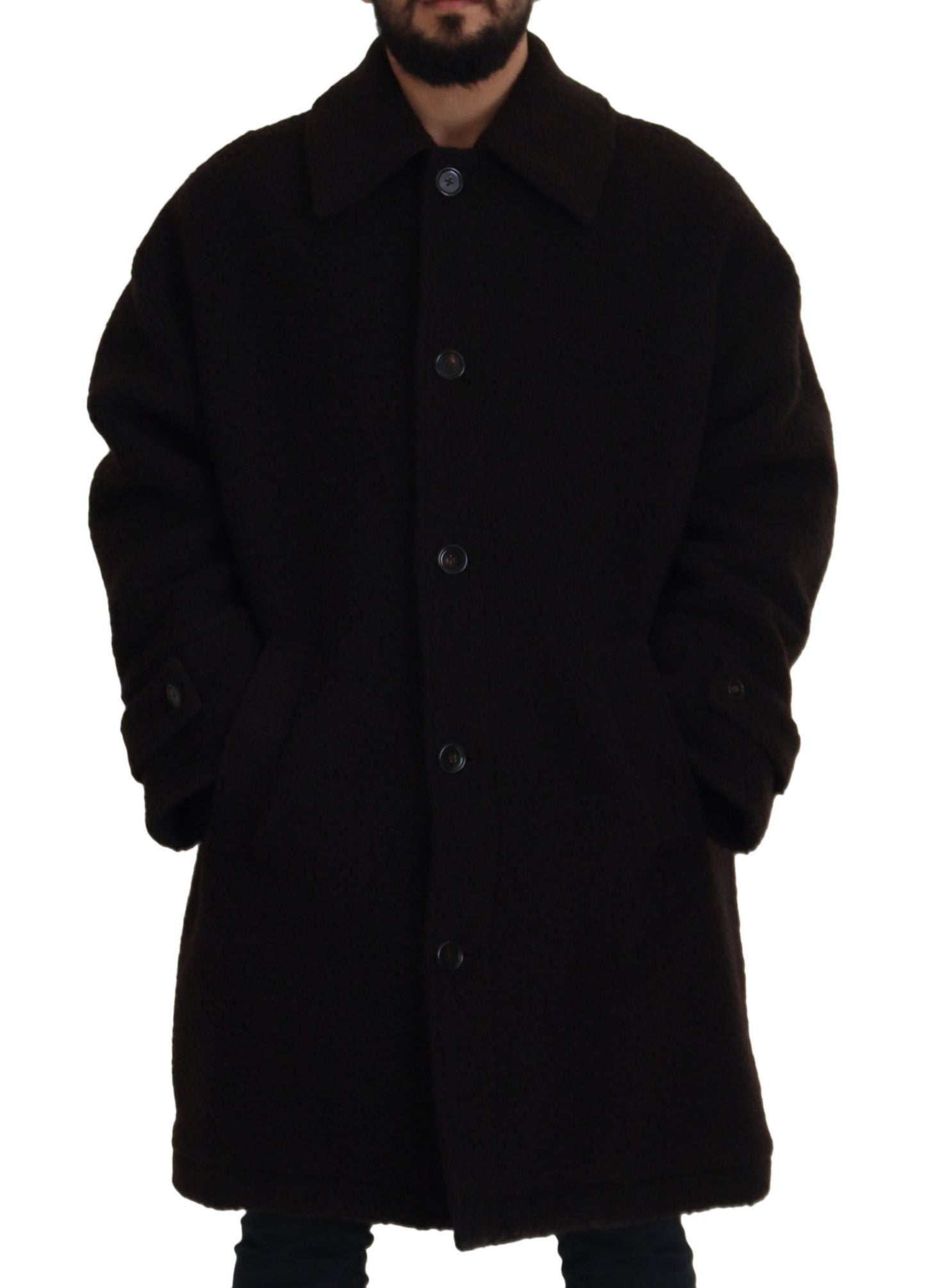 Dolce &amp; Gabbana – Schwarze Trenchcoatjacke aus Alpaka mit Knopfleiste