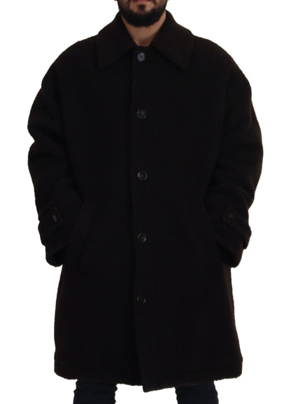 Dolce &amp; Gabbana – Schwarze Trenchcoatjacke aus Alpaka mit Knopfleiste