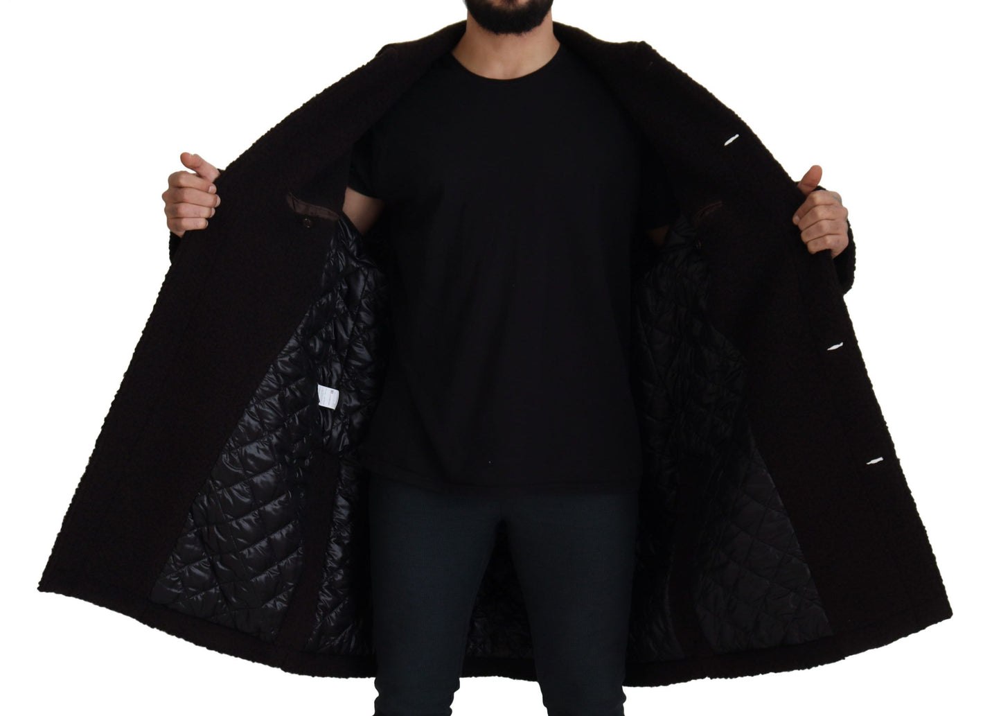 Dolce &amp; Gabbana – Schwarze Trenchcoatjacke aus Alpaka mit Knopfleiste