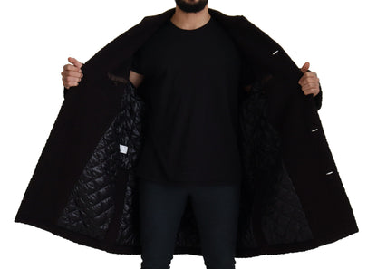 Dolce &amp; Gabbana – Schwarze Trenchcoatjacke aus Alpaka mit Knopfleiste