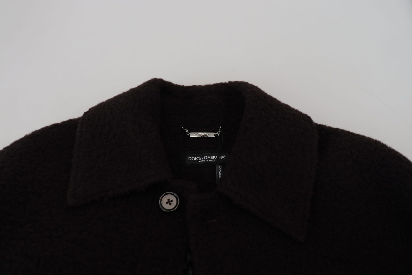 Dolce &amp; Gabbana – Schwarze Trenchcoatjacke aus Alpaka mit Knopfleiste