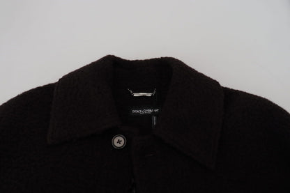 Dolce &amp; Gabbana – Schwarze Trenchcoatjacke aus Alpaka mit Knopfleiste