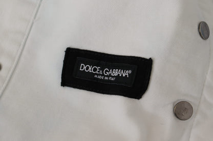 Dolce &amp; Gabbana – Weiße Jeansjacke aus Baumwolle mit Logostickerei