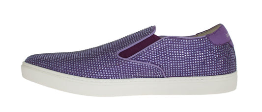 Dolce &amp; Gabbana – Lilafarbene Canvas-Sneaker mit Strass-Logo