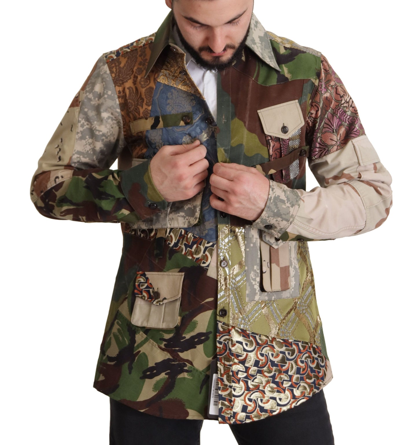 Dolce &amp; Gabbana Mehrfarbiges Button-Down-Patchworkhemd