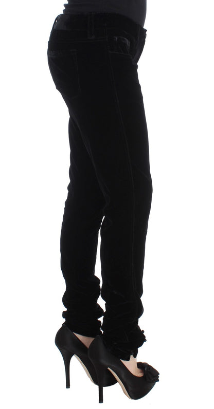Ermanno Scervino Black Viscose Blend Velvet Slim Fit Pants
