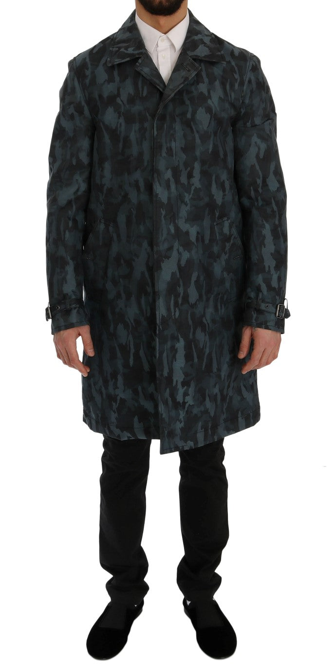 Dolce &amp; Gabbana Blauer Camouflage-Trenchcoat