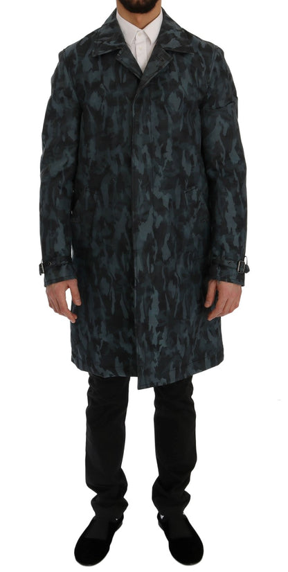 Dolce &amp; Gabbana Blauer Camouflage-Trenchcoat