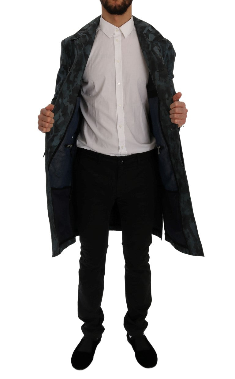 Dolce &amp; Gabbana Blauer Camouflage-Trenchcoat