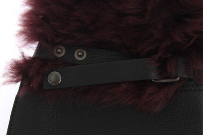 Dolce &amp; Gabbana Schwarze Lederhandschuhe aus Bordeaux-Lammfell
