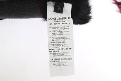 Dolce &amp; Gabbana Schwarze Lederhandschuhe aus Bordeaux-Lammfell