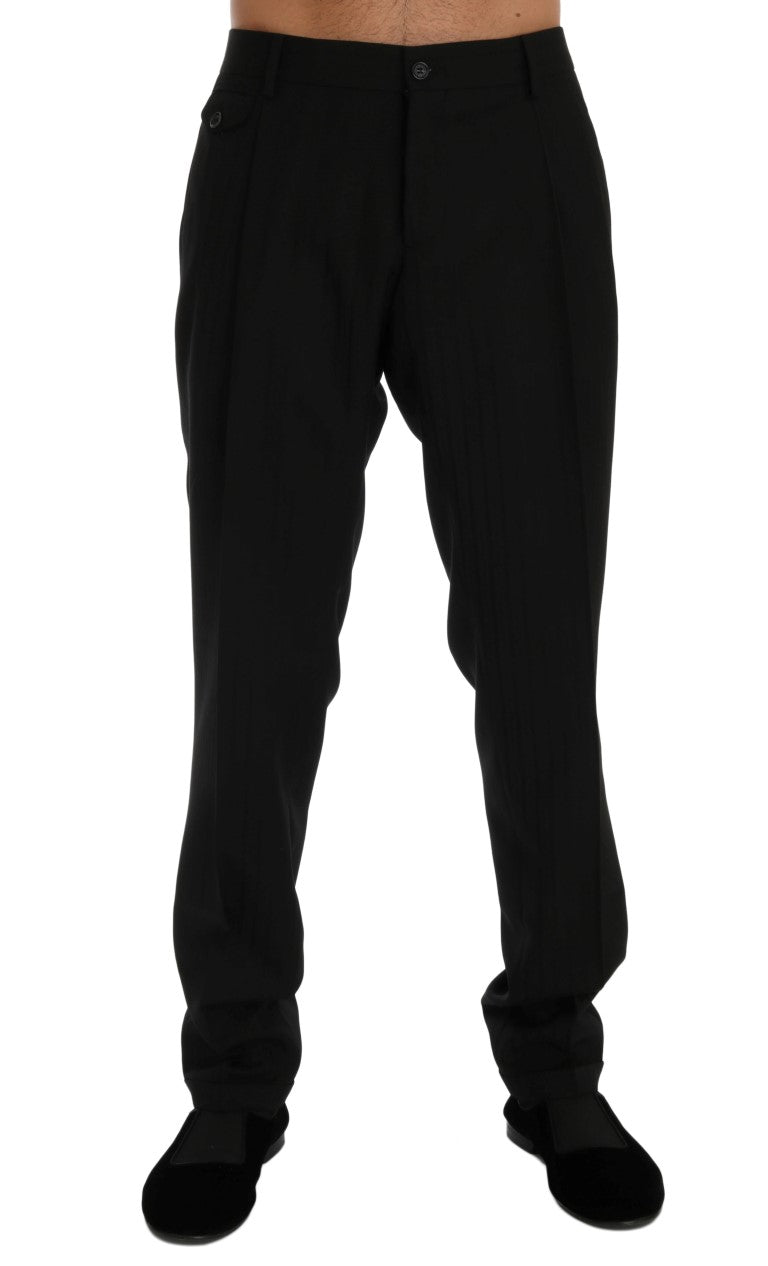 Dolce &amp; Gabbana Schwarze gestreifte Wollstretchhose
