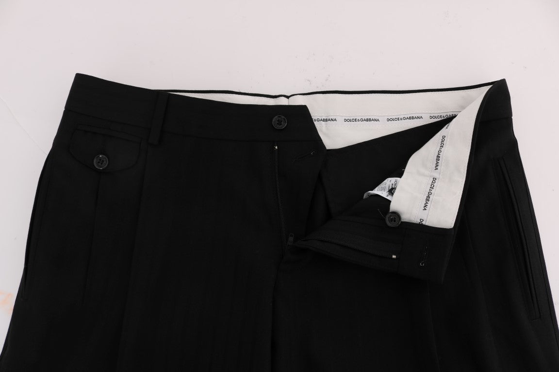 Dolce &amp; Gabbana Schwarze gestreifte Wollstretchhose
