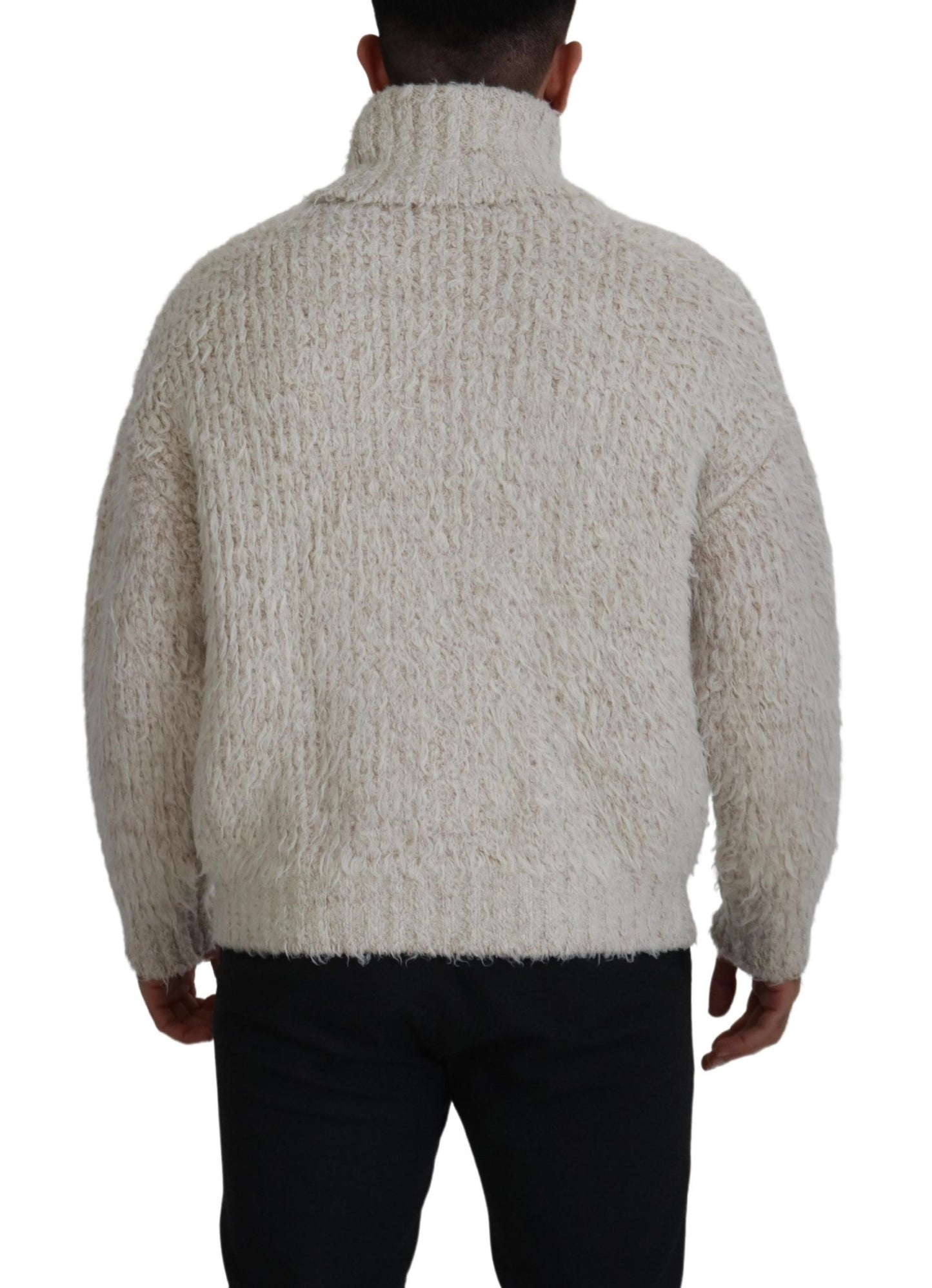 Dolce &amp; Gabbana Cremefarbener Rollkragenpullover aus Wollstrick