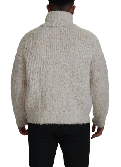 Dolce &amp; Gabbana Cremefarbener Rollkragenpullover aus Wollstrick
