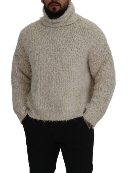 Dolce &amp; Gabbana Cremefarbener Rollkragenpullover aus Wollstrick