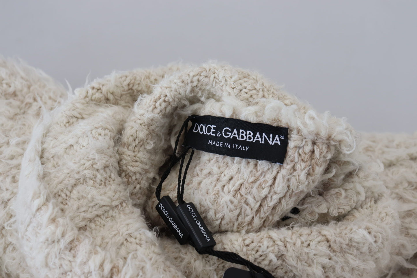 Dolce &amp; Gabbana Cremefarbener Rollkragenpullover aus Wollstrick