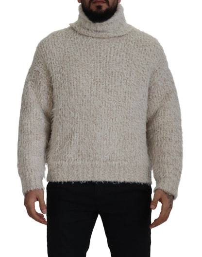 Dolce &amp; Gabbana Cremefarbener Rollkragenpullover aus Wollstrick