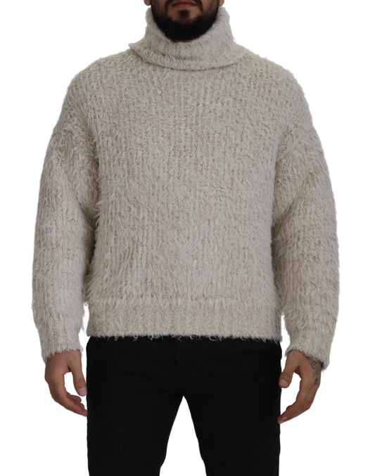 Dolce &amp; Gabbana Cremefarbener Rollkragenpullover aus Wollstrick