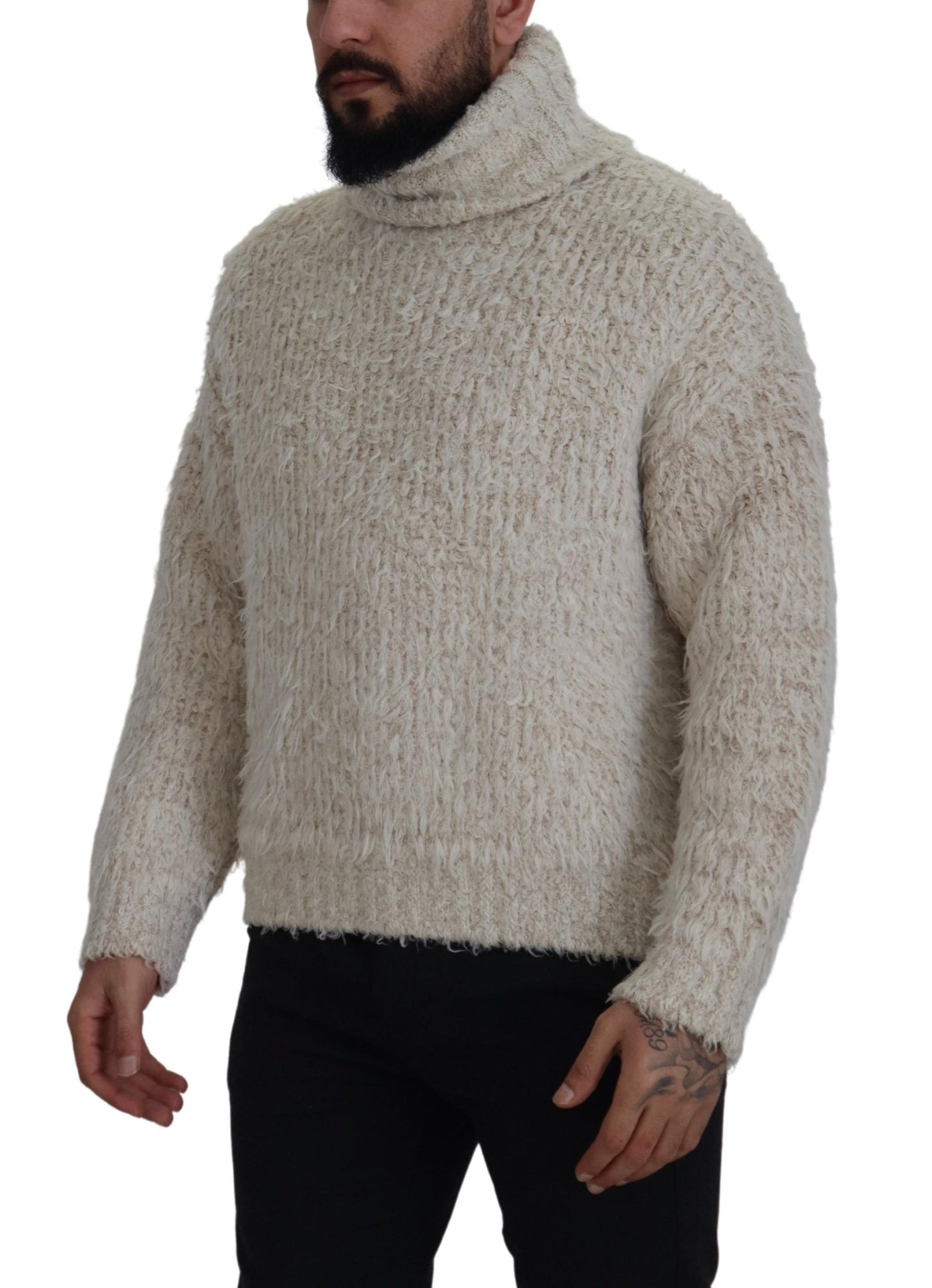 Dolce &amp; Gabbana Cremefarbener Rollkragenpullover aus Wollstrick