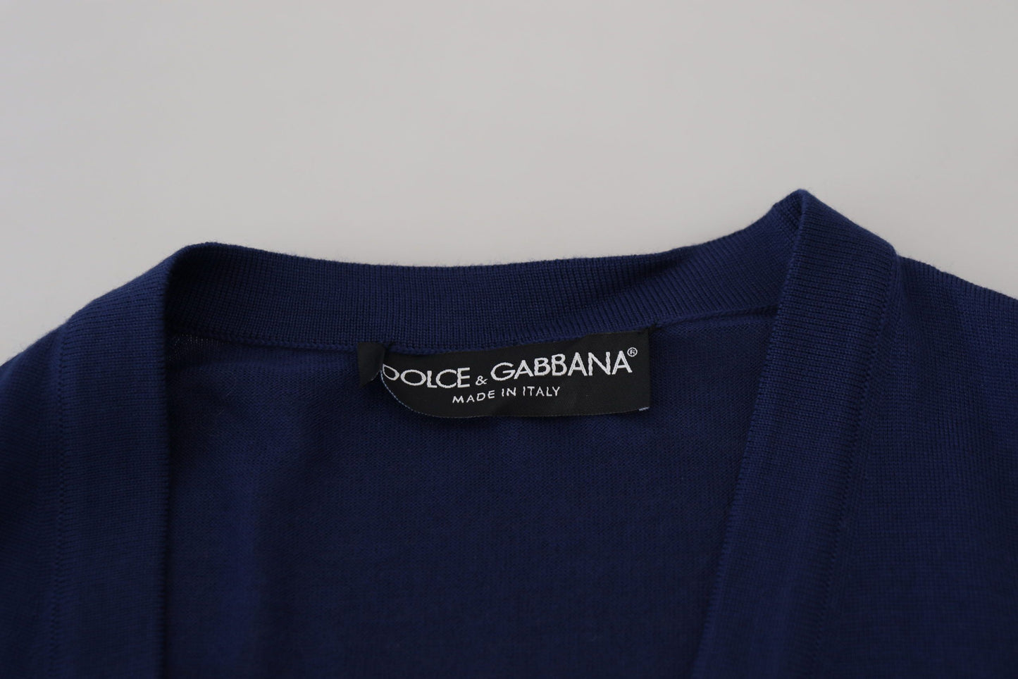 Dolce &amp; Gabbana Blauer Cardigan aus Wolle mit V-Ausschnitt und Knopfleiste