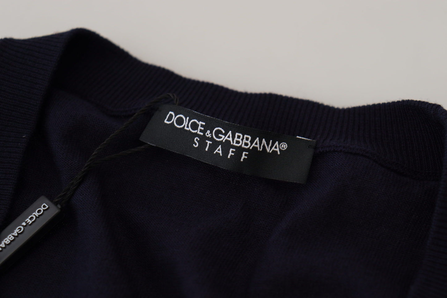 Dolce &amp; Gabbana Blauer STAFF-Daunen-Cardigan aus Wolle