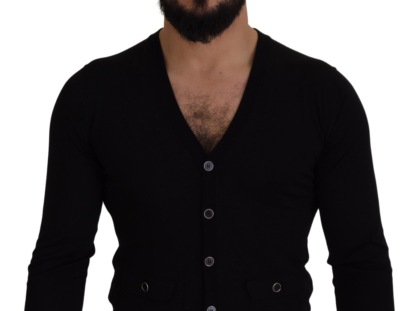 Dolce &amp; Gabbana – Schwarzer Cardigan aus Wolle mit Knopfleiste