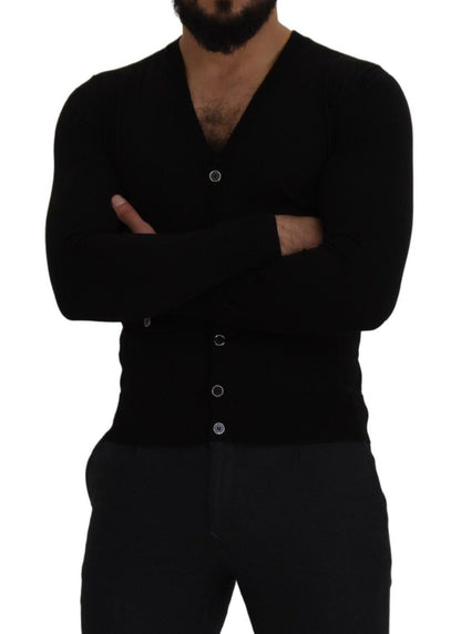 Dolce &amp; Gabbana – Schwarzer Cardigan aus Wolle mit Knopfleiste