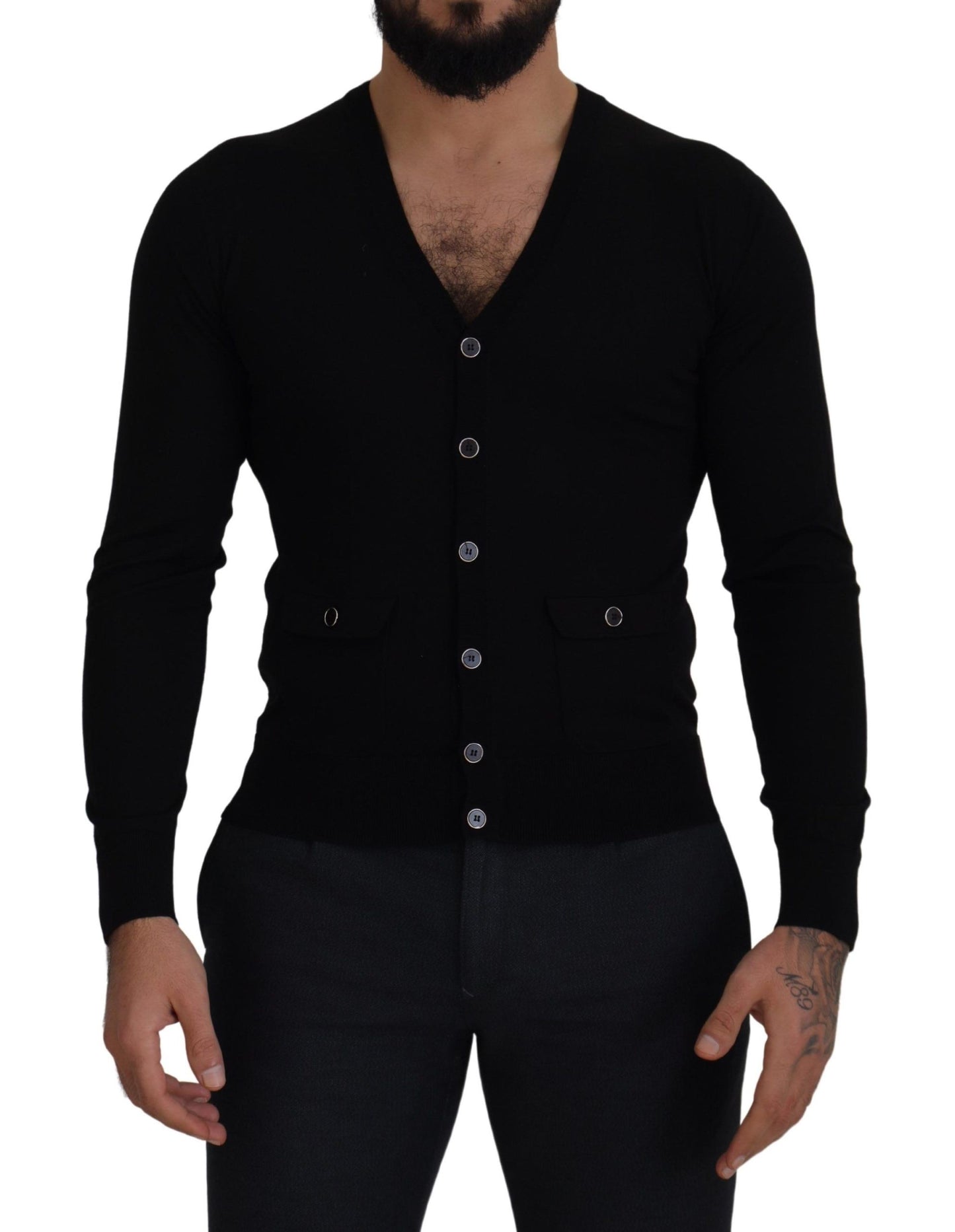 Dolce &amp; Gabbana – Schwarzer Cardigan aus Wolle mit Knopfleiste