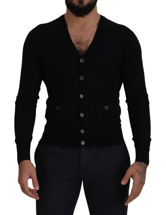 Dolce &amp; Gabbana – Schwarzer Cardigan aus Wolle mit Knopfleiste