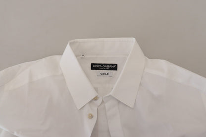 Dolce &amp; Gabbana Weißes, formelles GOLD-Hemd aus Baumwolle mit Pfauenfeder