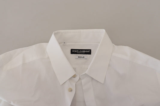 Dolce &amp; Gabbana Weißes, formelles GOLD-Hemd aus Baumwolle mit Pfauenfeder