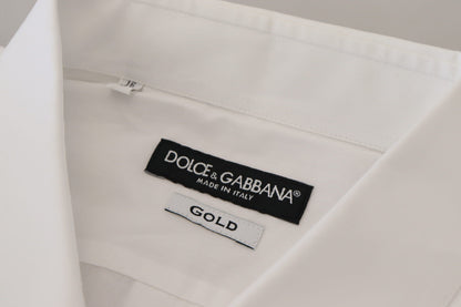 Dolce &amp; Gabbana Weißes, formelles GOLD-Hemd aus Baumwolle mit Pfauenfeder