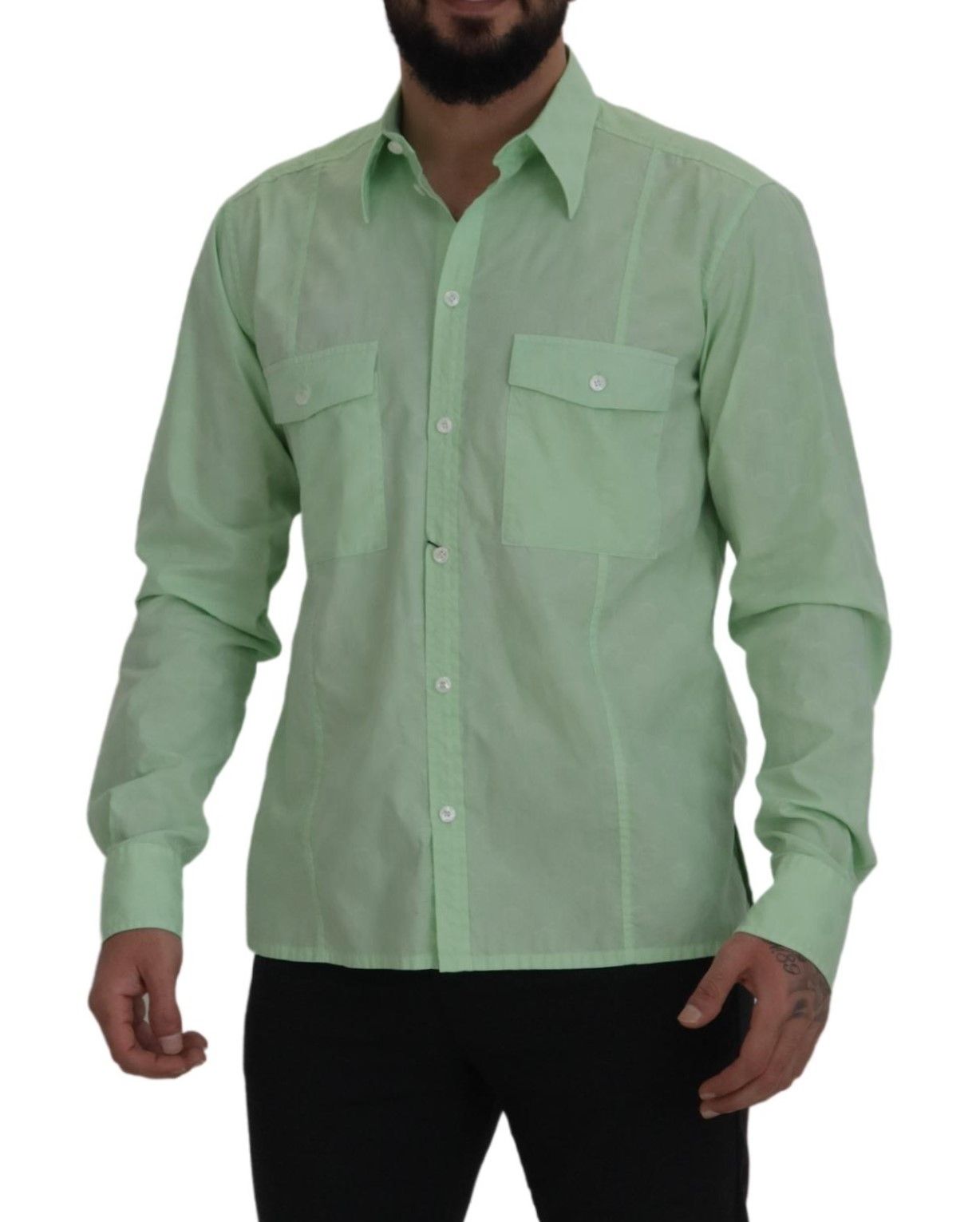 Dolce &amp; Gabbana – Mintgrünes, langärmliges Button-Down-Hemd