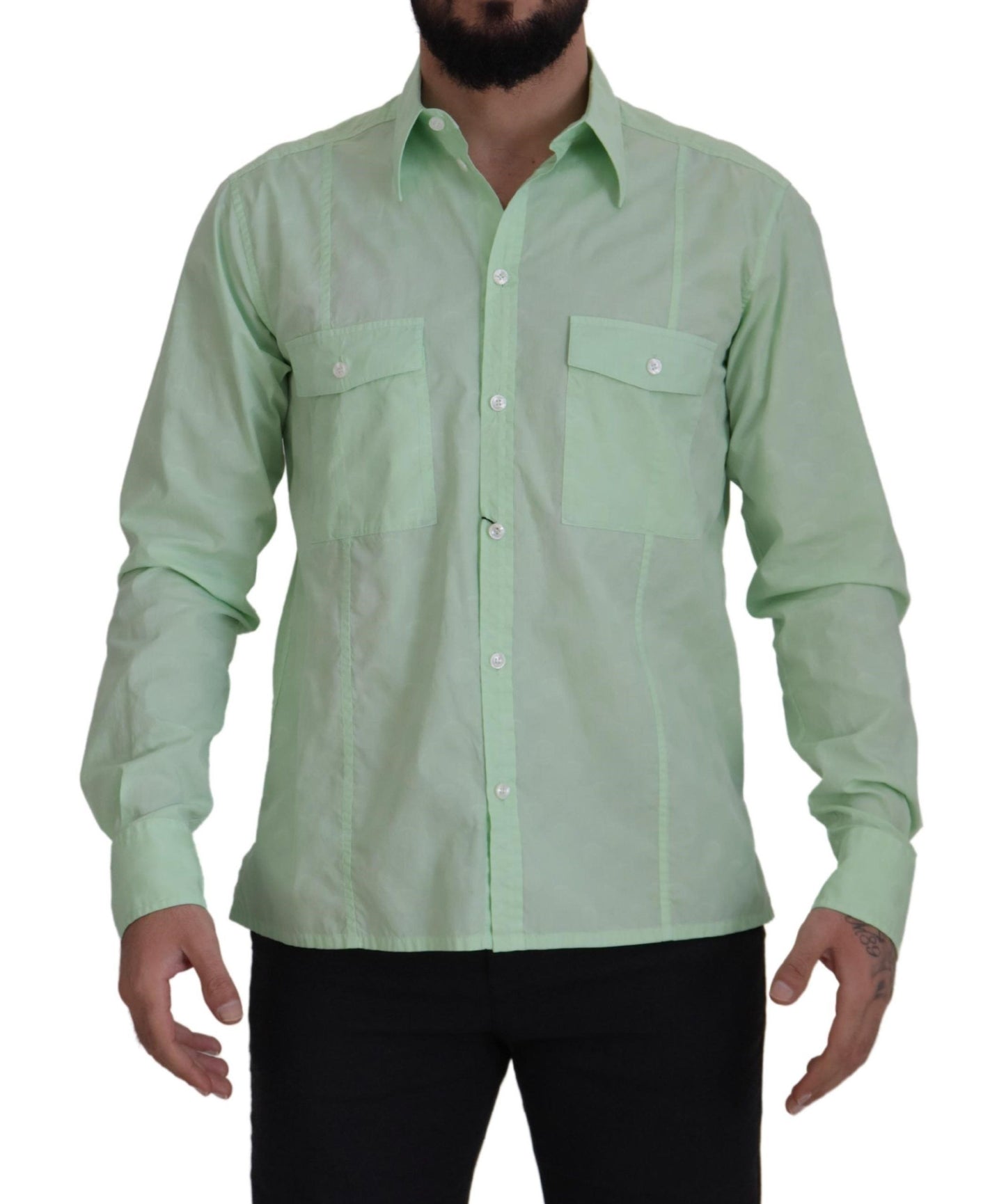 Dolce &amp; Gabbana – Mintgrünes, langärmliges Button-Down-Hemd