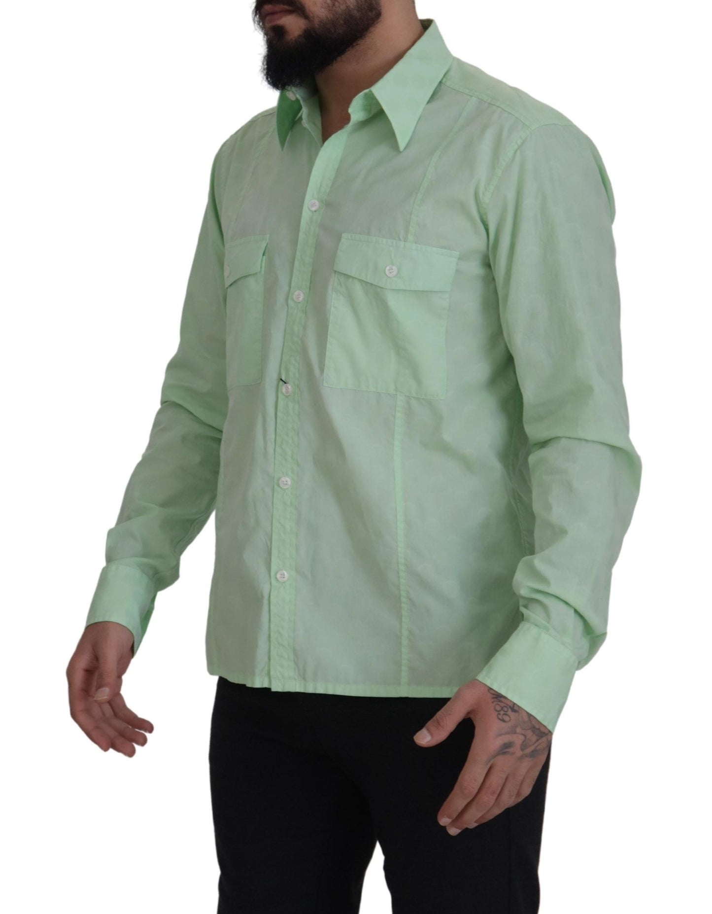 Dolce &amp; Gabbana – Mintgrünes, langärmliges Button-Down-Hemd